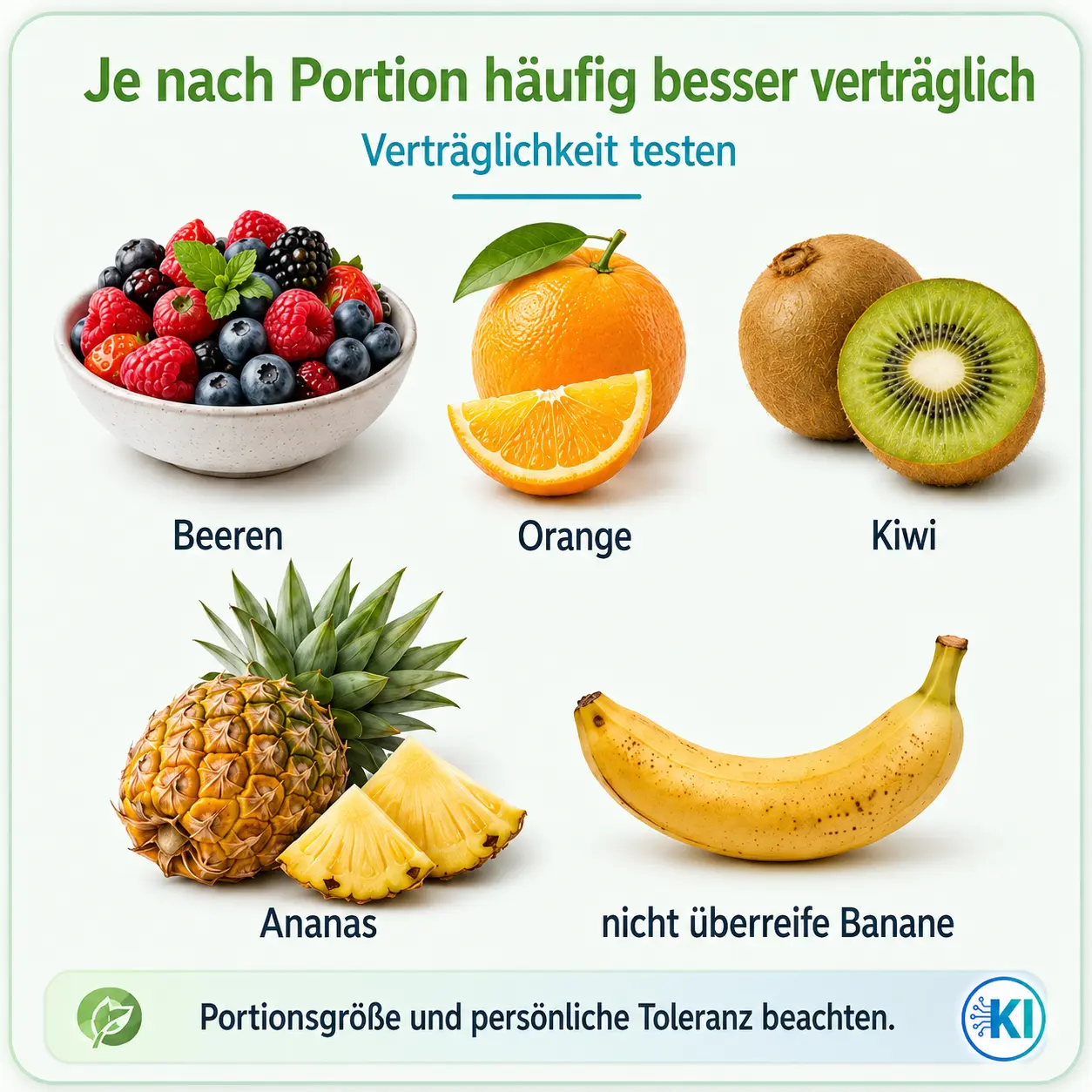 Fünf Lebensmittel zur Verträglichkeit Lebensmittel mit einem geringerem Fruktosegehalt