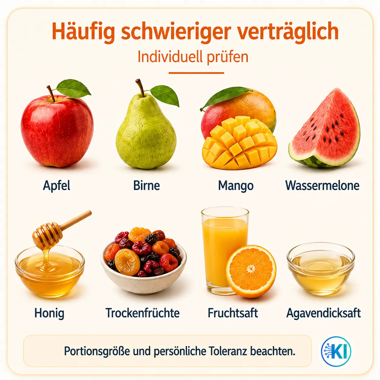 Häufig schwieriger verträglich Lebensmittel mit einem hohen Fruktosegehalt