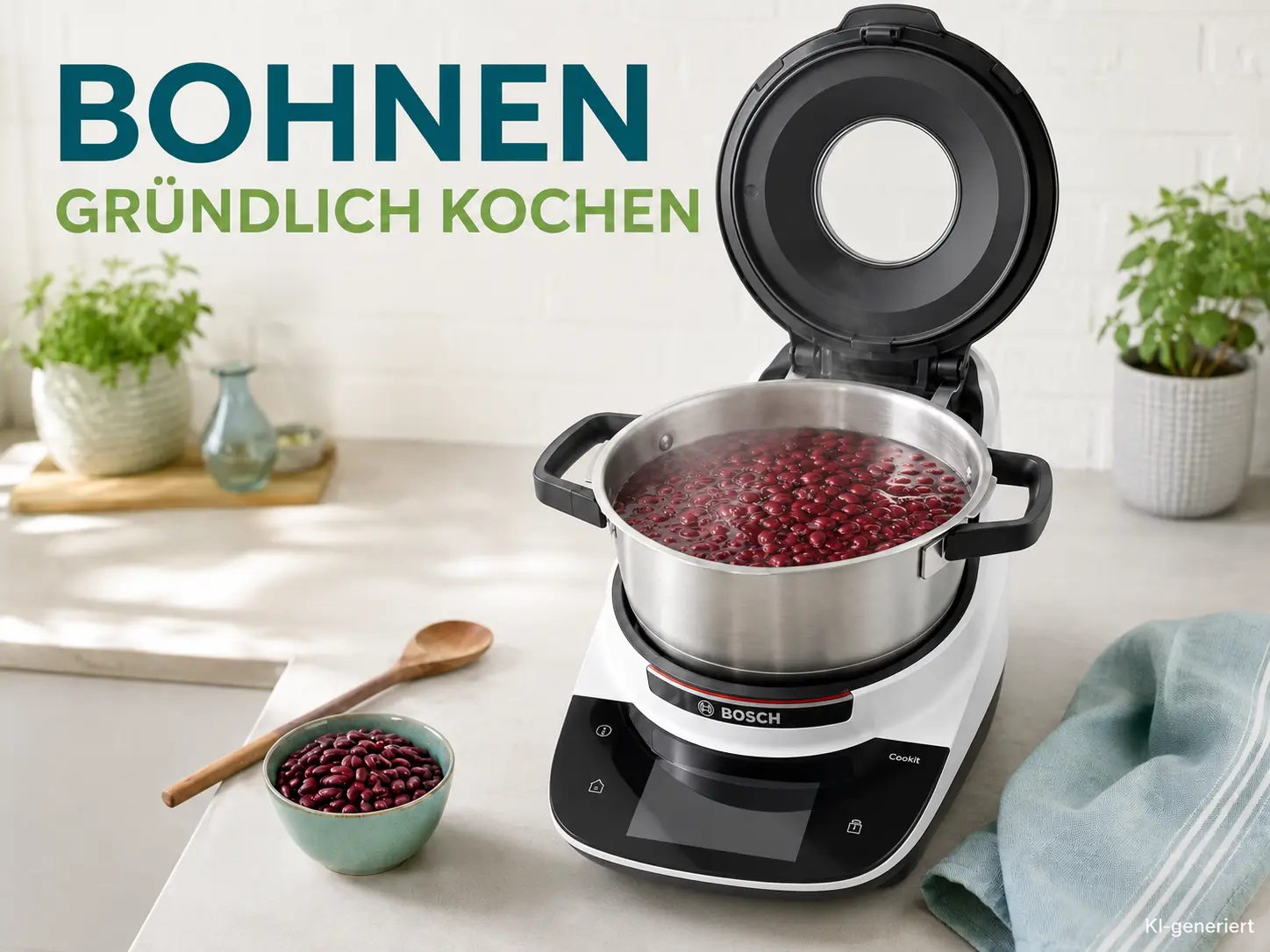 Kidneybohnen im geöffneten Bosch Cookit Bohnen einweichen und kochen