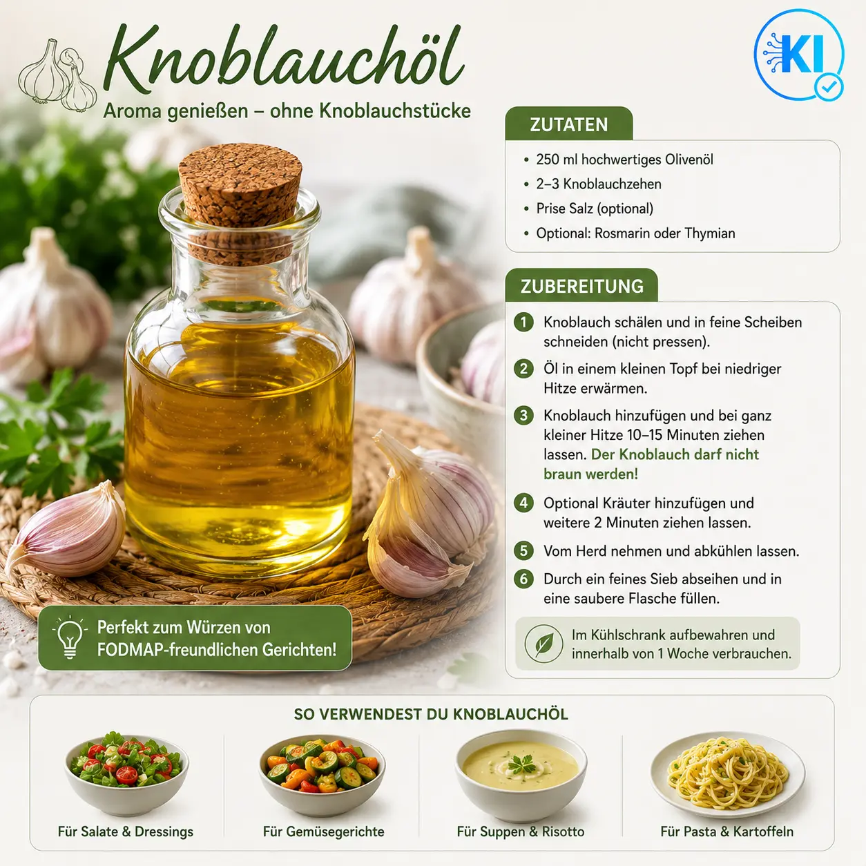 Knoblauchöl – Aroma genießen Knoblauchöl Rezept bei Unverträglichkeit auf Fruktane und Reizdarm