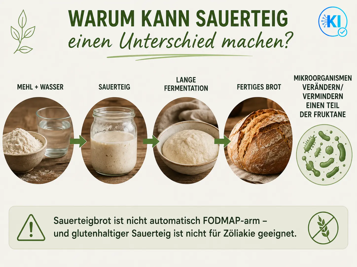 Warum Sauerteig einen Unterschied macht Sauerteig mit langer Teigführung kann den Anteil an Fruktanen reduzieren