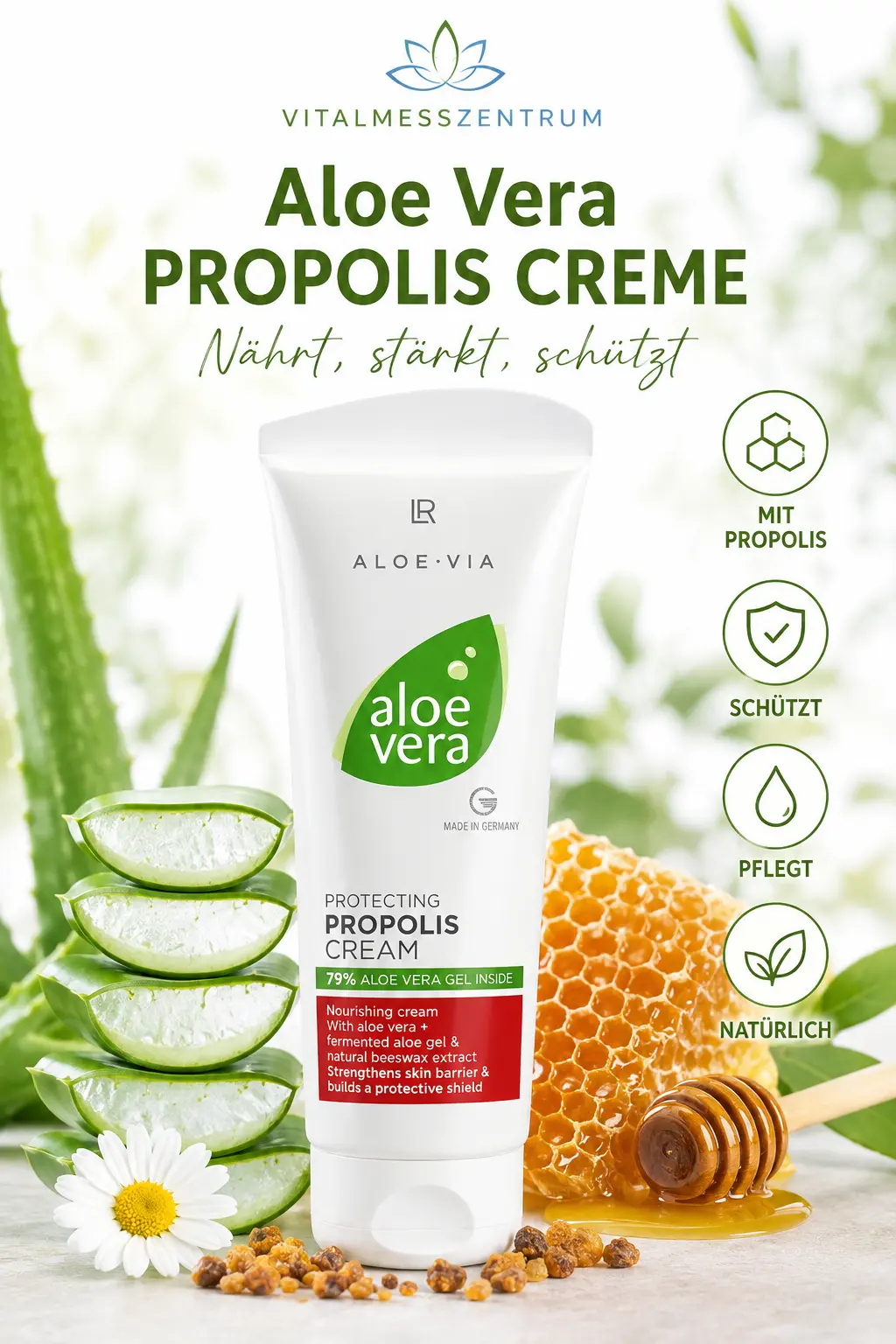 Aloe Vera Propoliscreme mit 79 % Aloe Vera und Propolis
