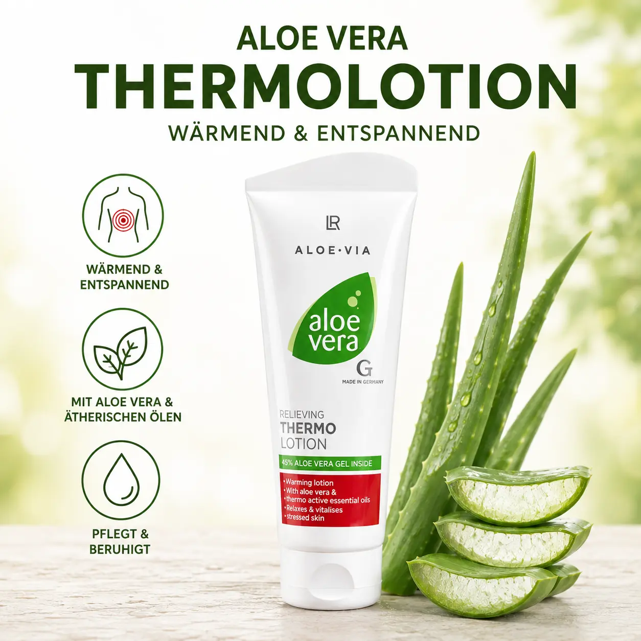 Aloe Vera Thermolotion wämt und kühlt bei Verspannungen Muskeln Massage
