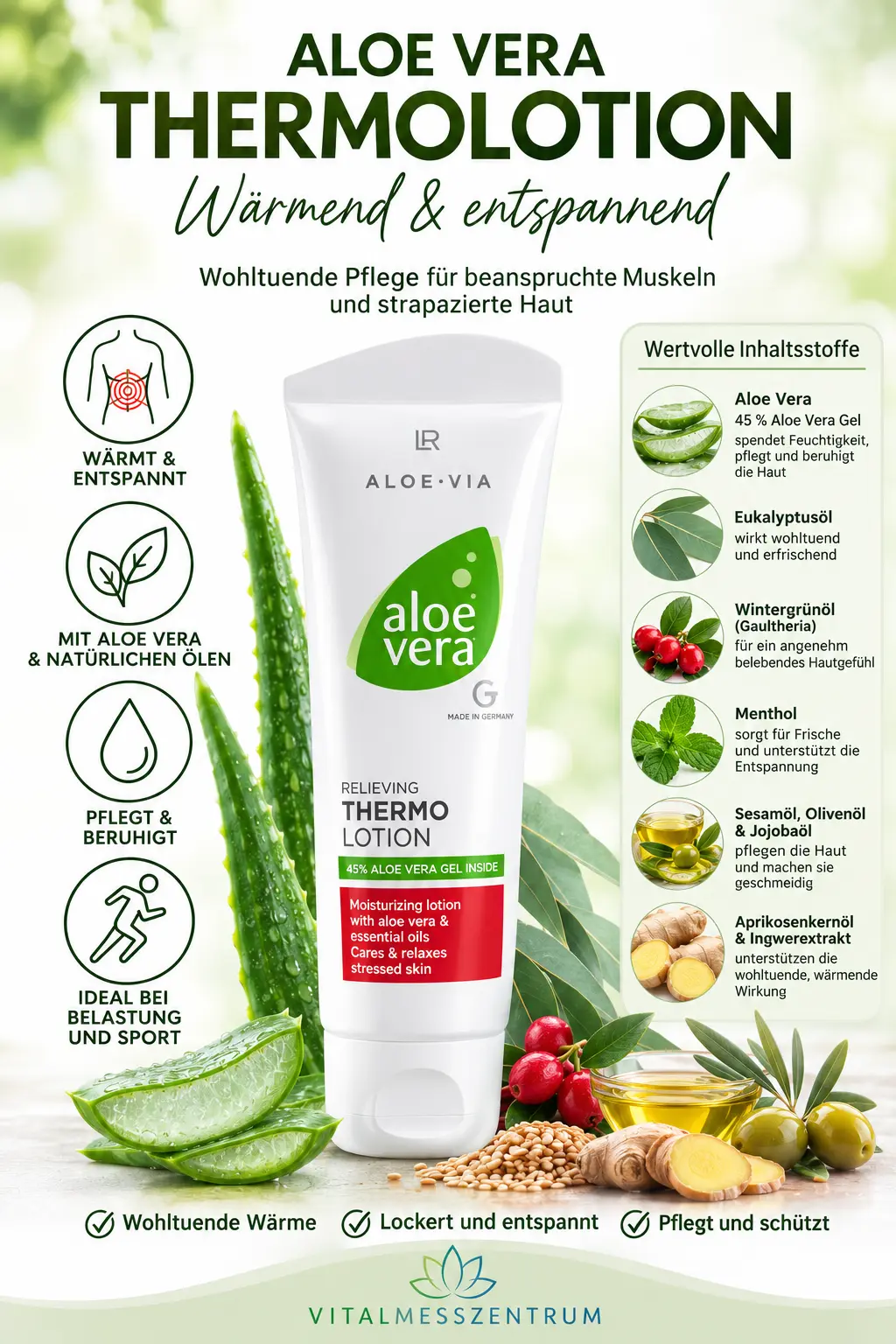 Aloe Vera Thermolotion wärmende und kühlend gegen Vesüpannungen und Schmerzen