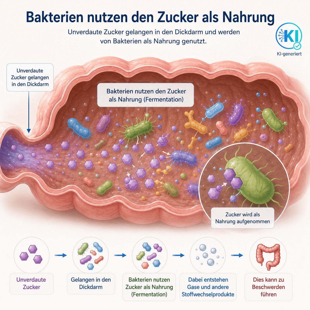 bakterien_zucker_verdauen Zuckerunverträglichkeit kann Blähungen und Durchfall erzeugen