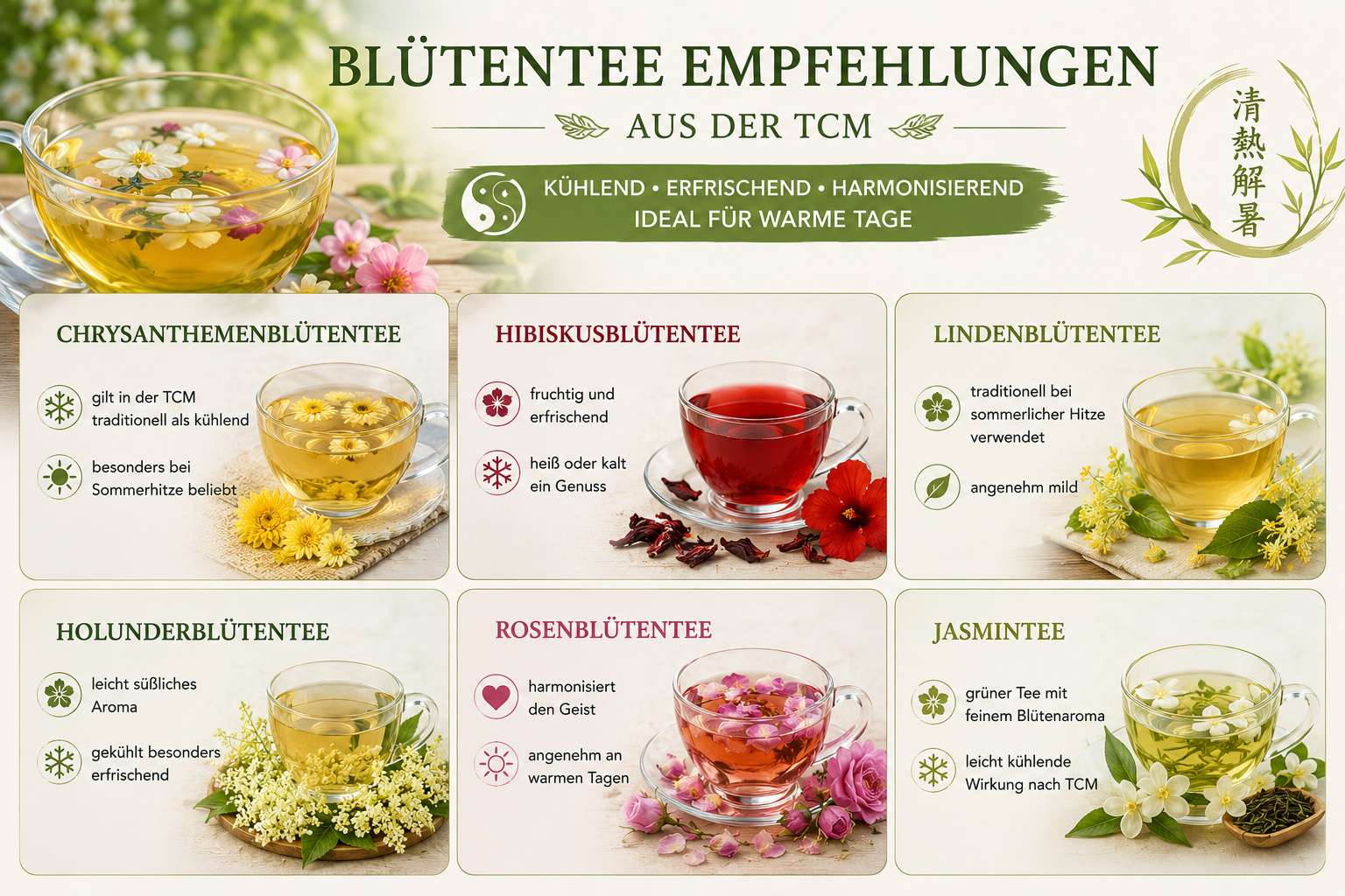 Blütentee Empfehlung aus der TCM um den Geist des Herzens zu beruhigen und zu kühlen