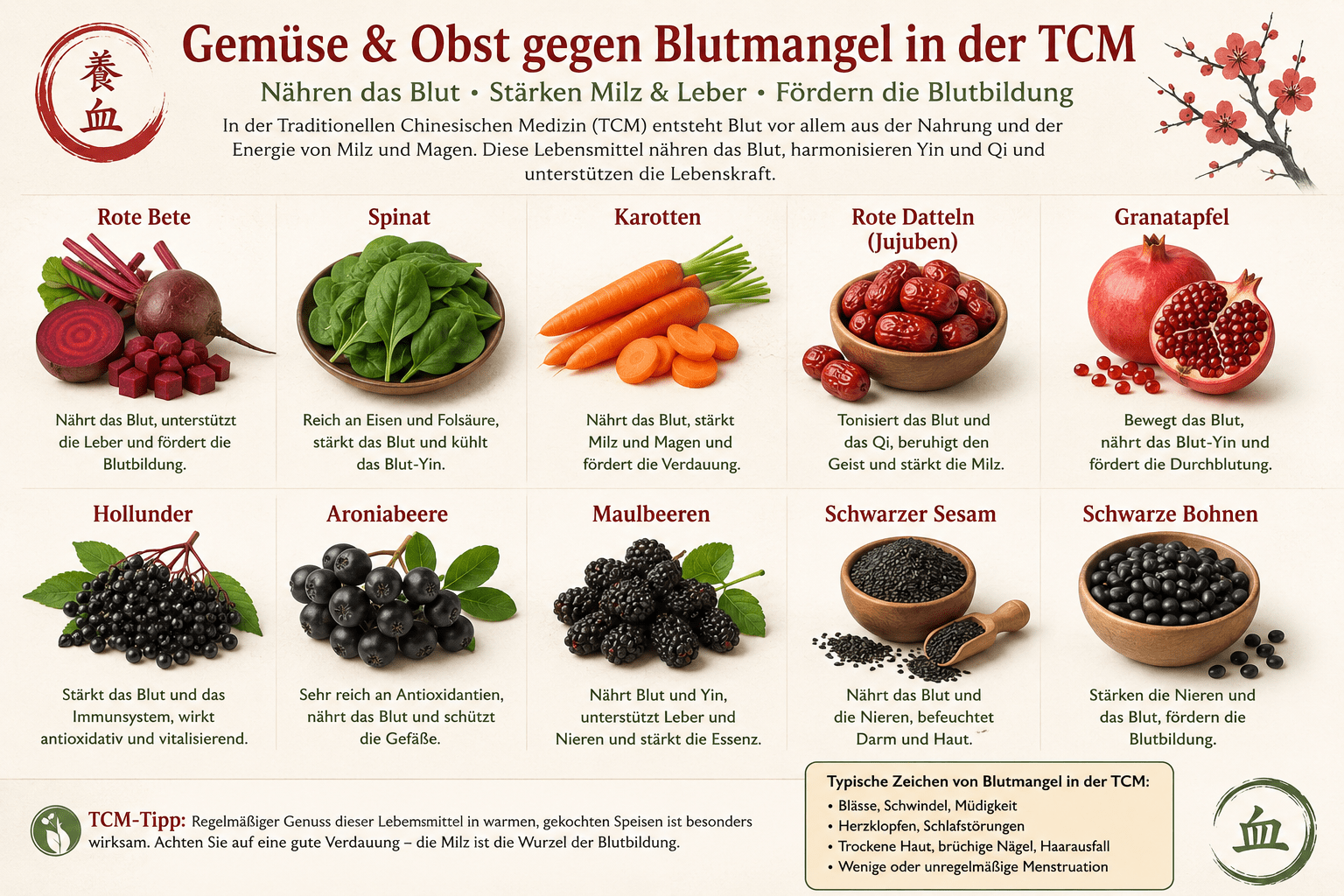Obst und Gemüse gegen blutmangel und zum stärken des YIN