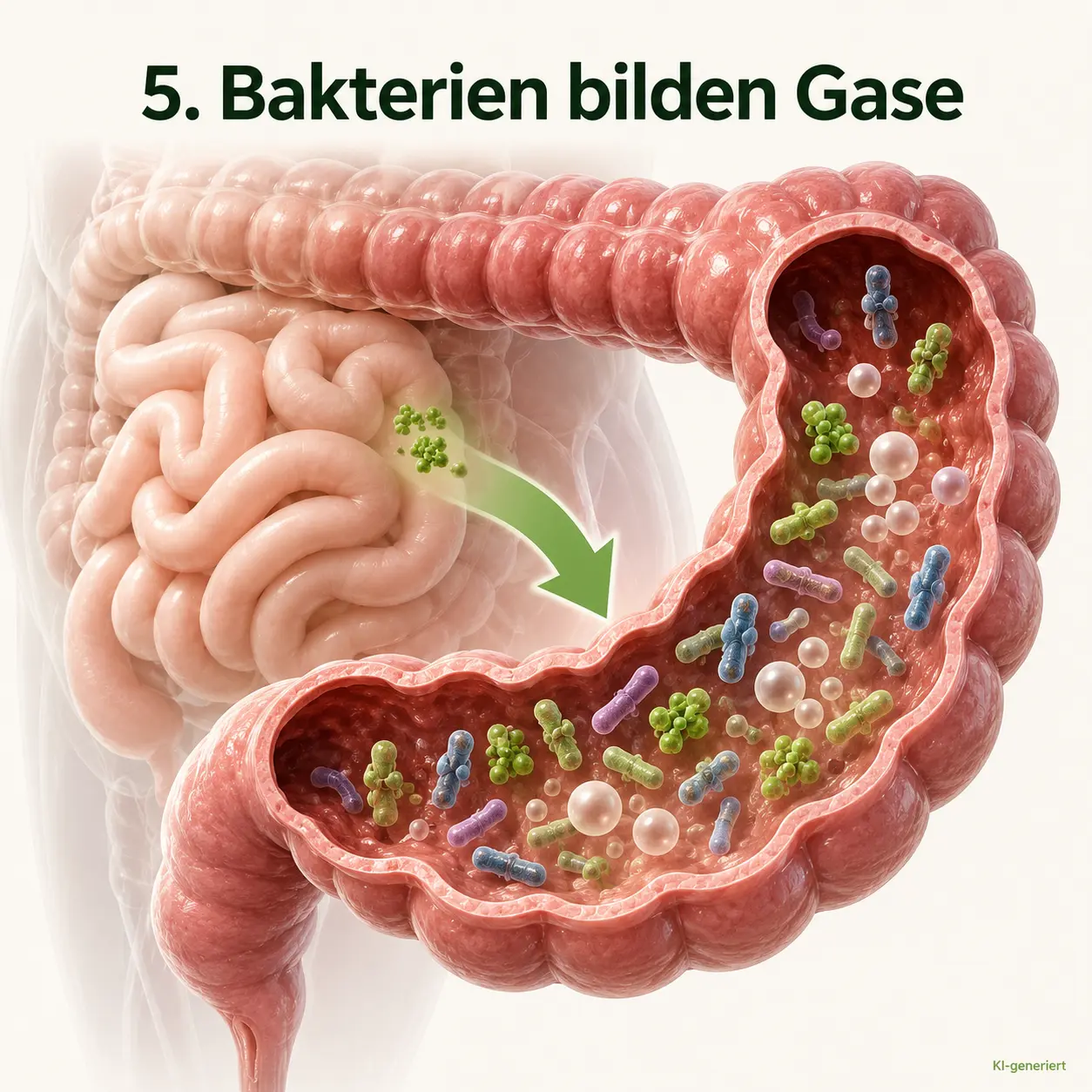 fodmap5 Im Dickdarm fermentieren die guten Darmbakterien die Fruktane - Gase entstehen