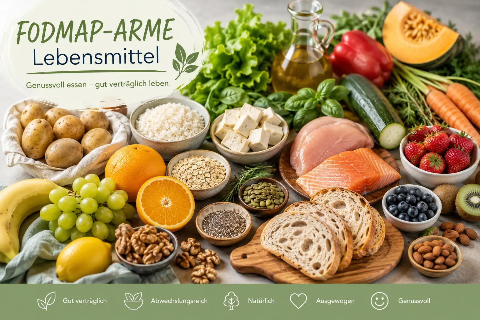 fodmaparme_lebensmittel Lebensmittel mit wenid Fodmaps für die Karenzphase Fodmap-Diät