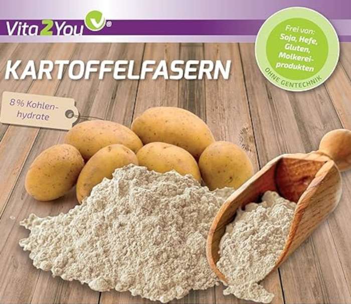 Kartoffelfasern sind glutenfrei und ein gutes Low Carb Mehl - mit nur 8 g Kohlenhydrate pro 100 g