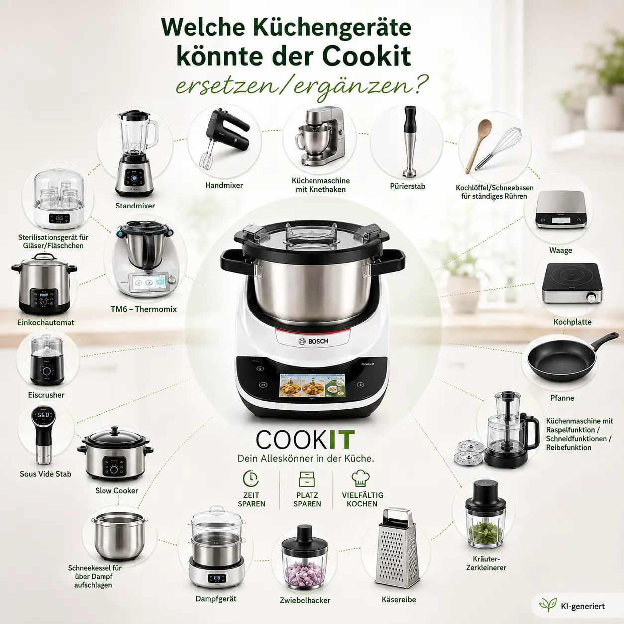 Übersicht, welche Küchenmaschinen werden durch den Cookit ersetzt.