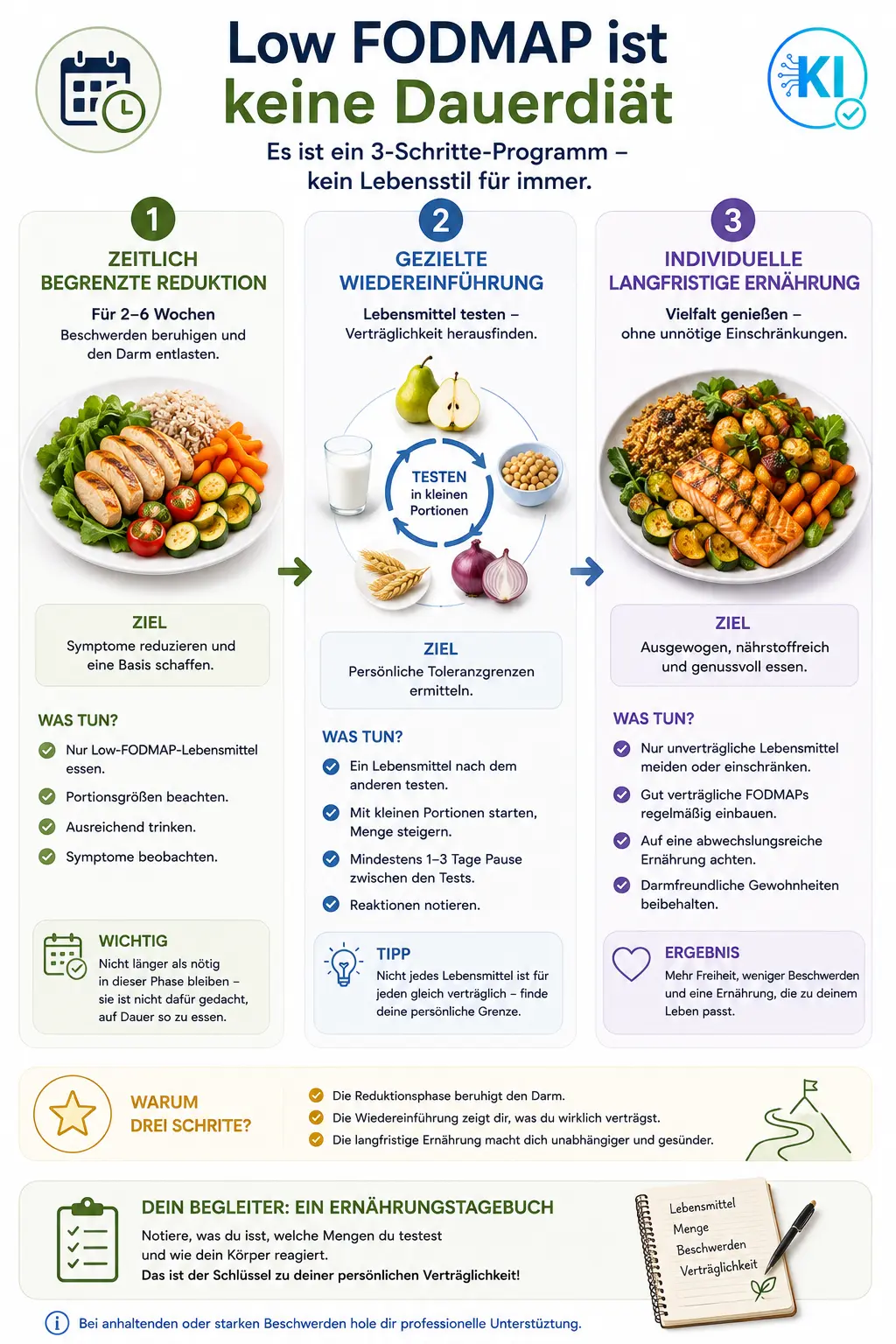 low_fodmap Das Weglassen der Fodmaps sollte nicht dauerhaft sein. Ziel ist es, die problematischen herauszufinden.