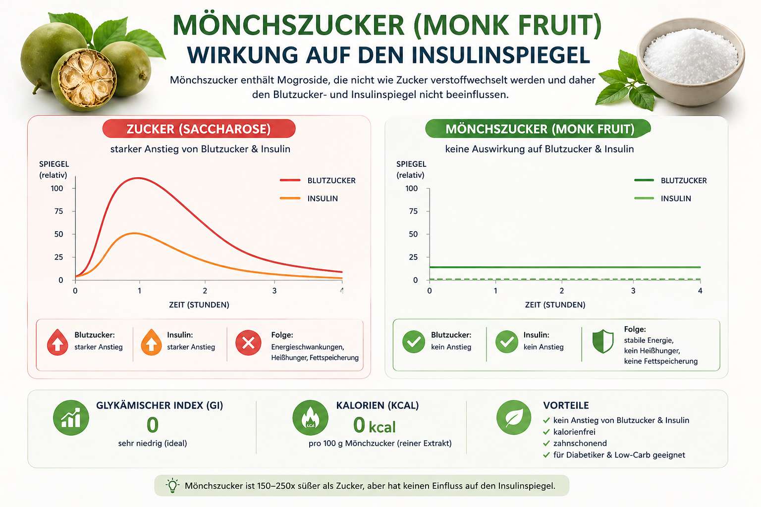 Insulin bei Mönchszucker - glykämischer Index 0 Kacal 0
