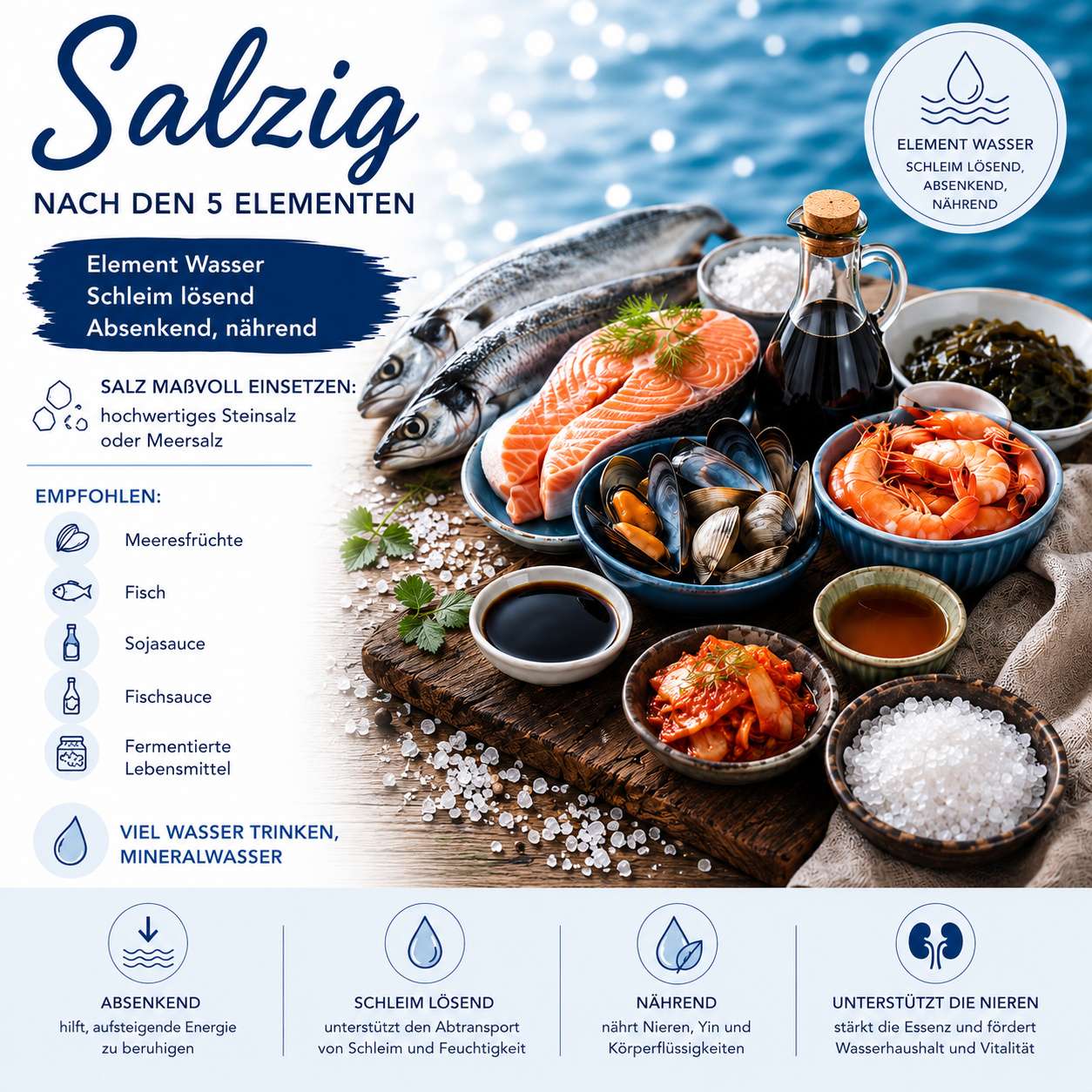 Salz, Fisch und Meeresfrüchte aber auch Soja gehören in die Sommer Ernährung