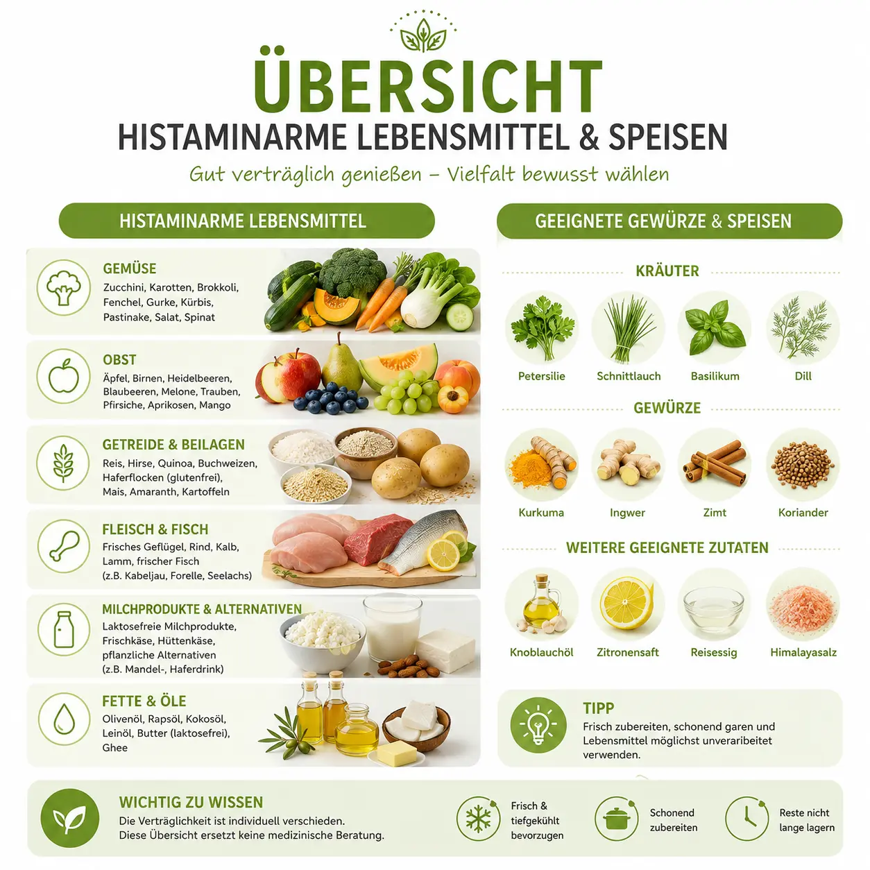 uebersicht_histaminarme_speisen_lebensmittel Histaminarme Lebensmittel Übersicht