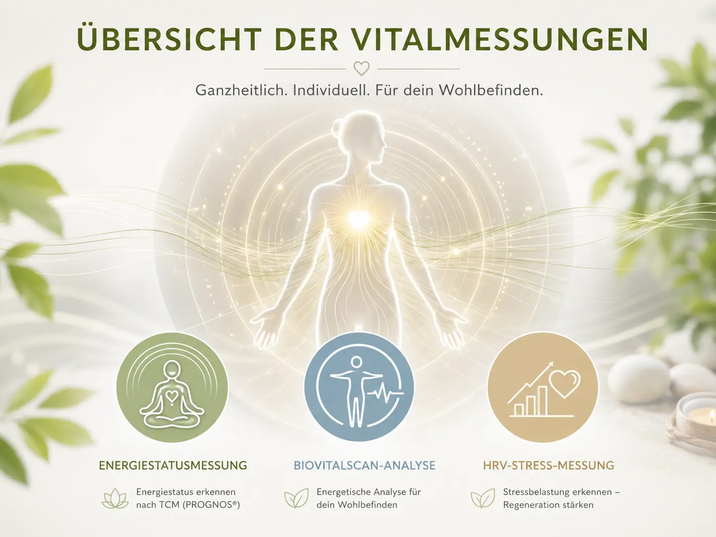 Vitalmessungen 6 Vitalmessungen wie Energiestatus, TCM-Analyse, HRV-Messung, BioScan