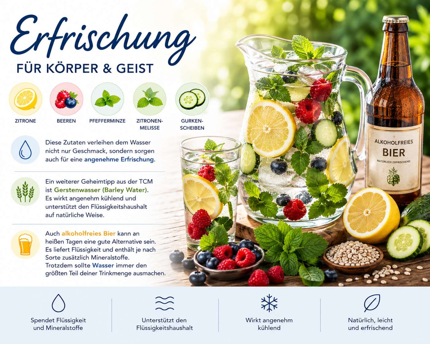 Tipps gegen Hitze: Infused Water und Mineralwasser ist besonders wichtig bei Sommer-Hitze