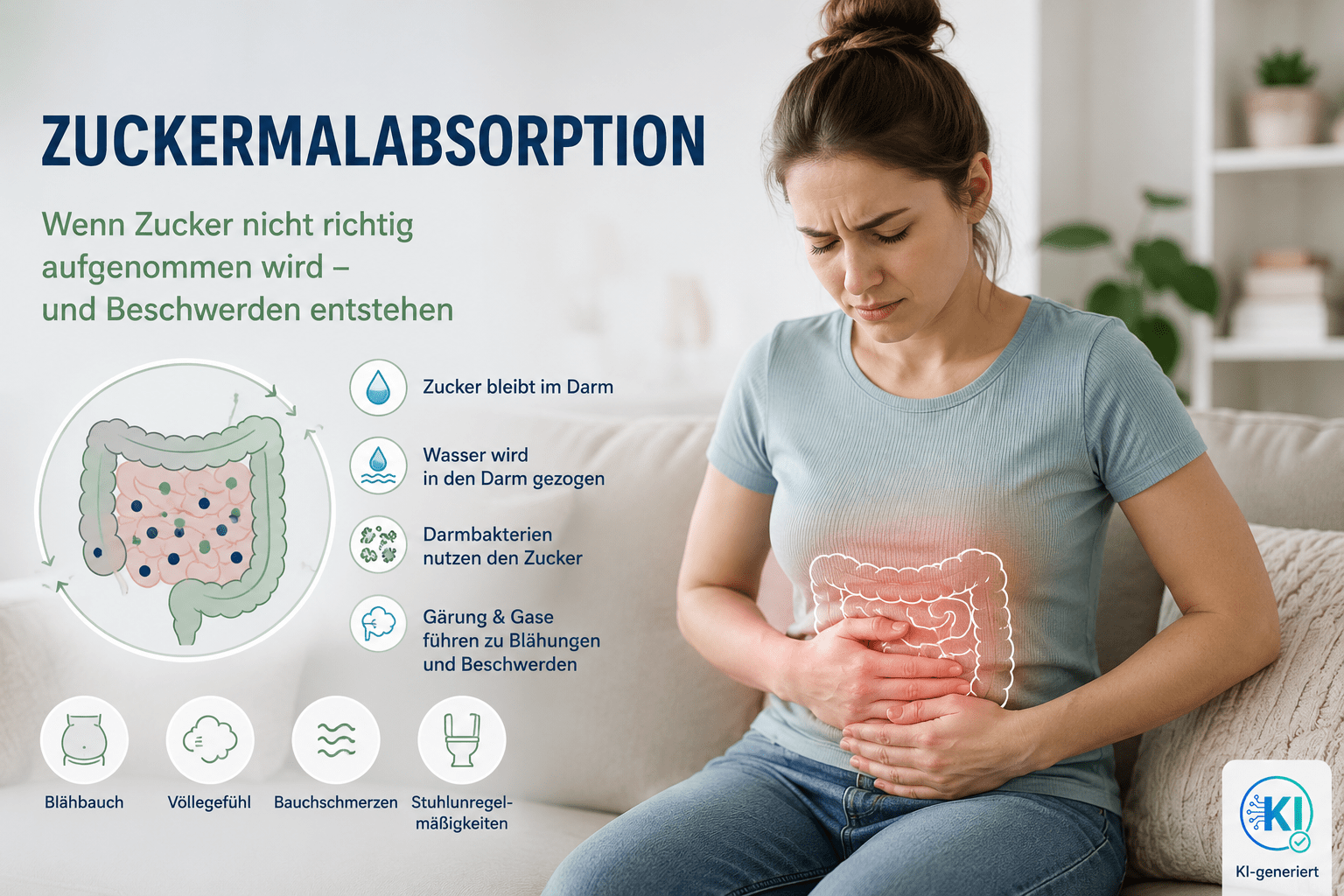 zuckermalabsorbtion_frau Blähbauch und Blähungen bei Zuckermalabsorbtion Zuckerintoleranz